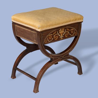 An Inlaid Curule Form Piano Stool